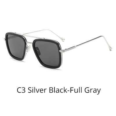 Silve Black-FullGray Tony Stark, солнцезащитное стекло, es, для мужчин, Ретро стиль, мужское стекло es iron man, 3 солнцезащитных стекла, желтый, красный, оттенков, мужские очки W66218 - Цвет линз: Silve Black-FullGray