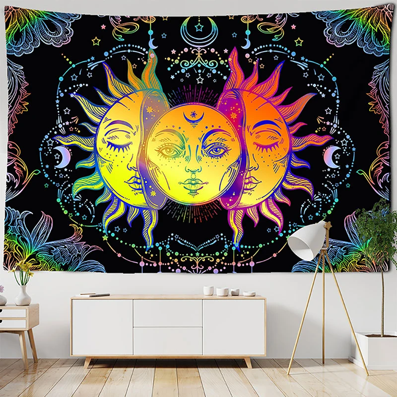 

Moon And Sun Mandala Tapestry Geometric Tapestry Boho Abstract Tapestry Shawl Bedroom Bedside Adornment 148x200cm\150x130cm