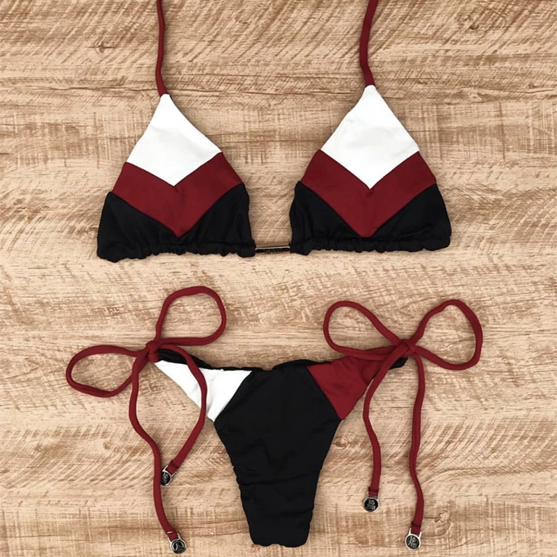 

2pcs Sexy Women Summer Swimwear Bikini Set Bra Tie Side G-String Thong Beach Suit Swimsuit Bathing Suit Swimming Suit