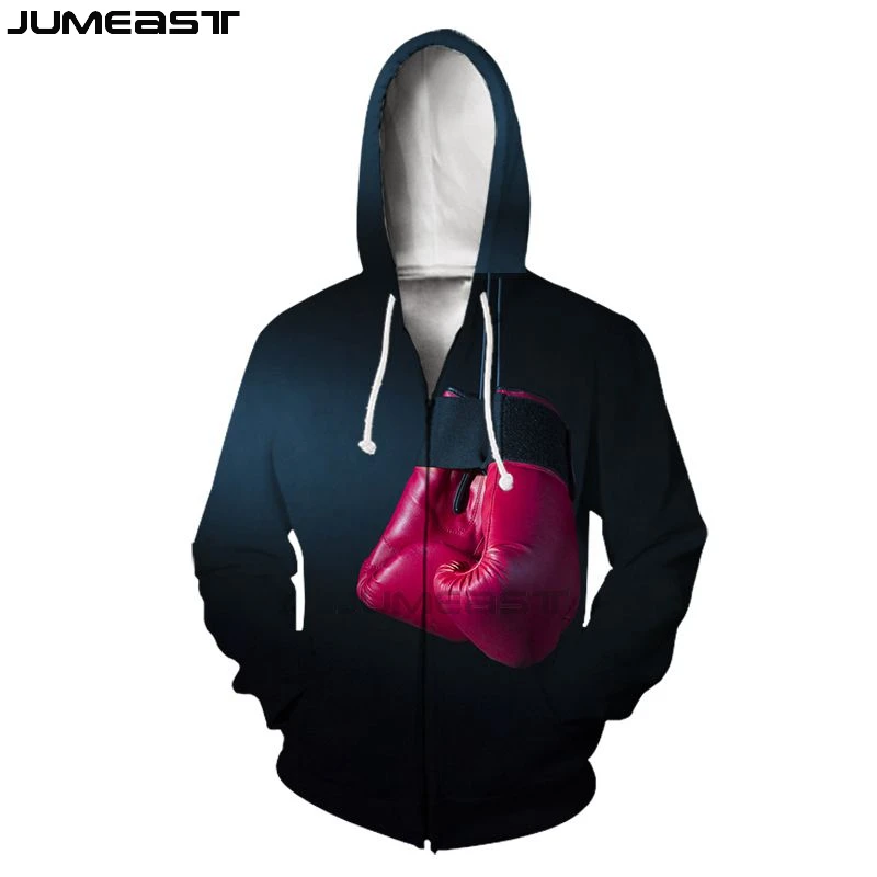 Jumeast Men Women 3D Sweatshirts Hanging Boxing Gloves Oversized Coat Streetwear Casual Jacket Pullover Spring Zipper Hoodies | Мужская