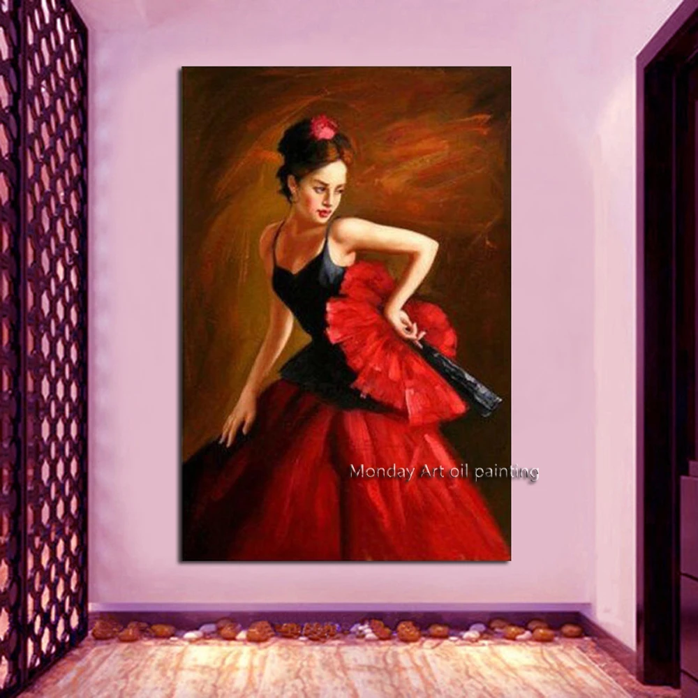 

Поп-арт Ручная роспись Современная абстрактная девушка картина маслом на холсте красивое красное платье девочка декоративное изображение ...