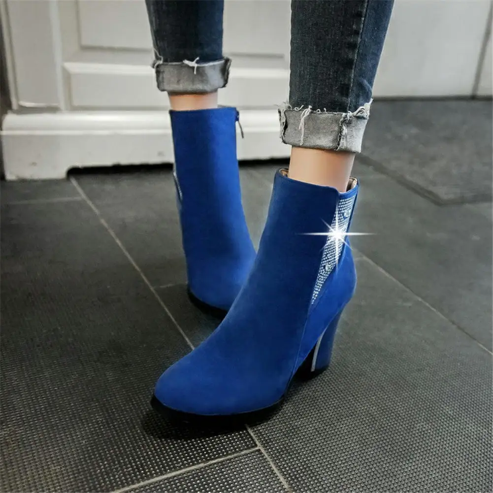 

Sarairis New Design 2021 Large Size 33-43 Elegant Office Shoes Ladies Boots Thick High Heels Crystal Dropship Work Bootie Lady