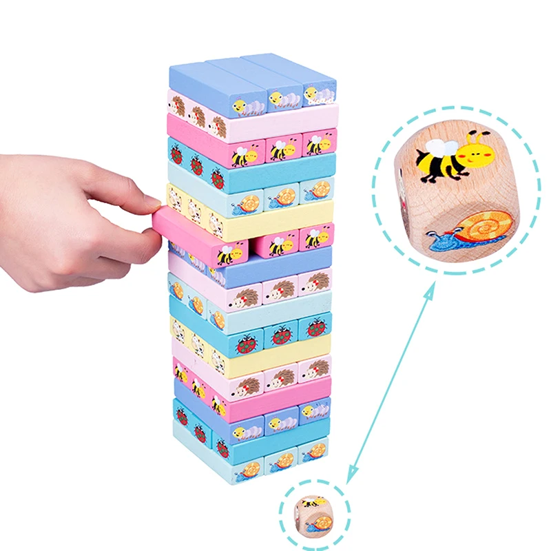 

51 Pcs/Set Colorful Jenga Beech Wooden Toys Tower Children Building Blocks Set Balance Training Game Kids Piling Building Blocks