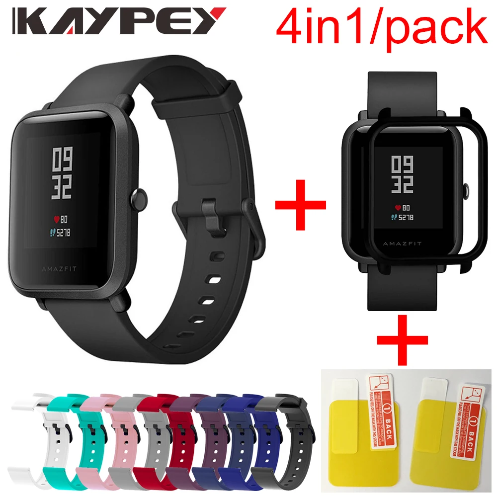 Мягкий силиконовый спортивный ремешок 4 в 1 для смарт часов Xiaomi Huami Amazfit Bip цветной