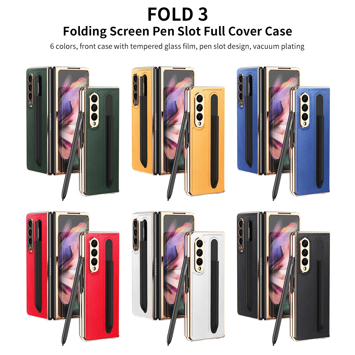 with front glass pen holder slot case for samsung galaxy z fold 3 fold3 5g case ultra thin carbon fiber leather phone cover capa free global shipping