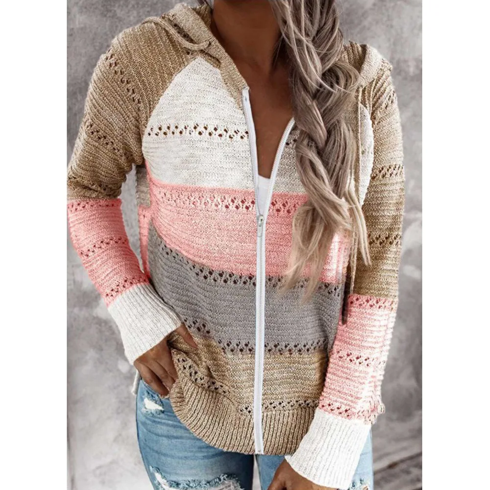 Осень/Зима 2020 новый женский свитер на молнии с капюшоном и длинными рукавами