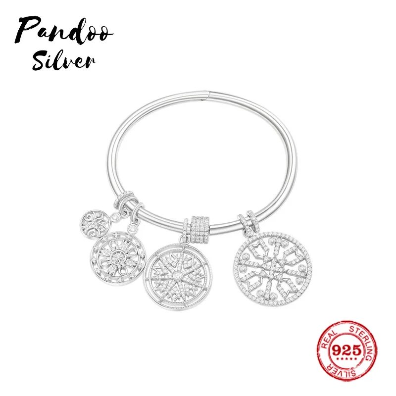 

Fashion Charm Sterling Silver Copy 1:1 Copy,Silver Multi Mandala Bangle Women 2021 Jewelry Gift With Logo