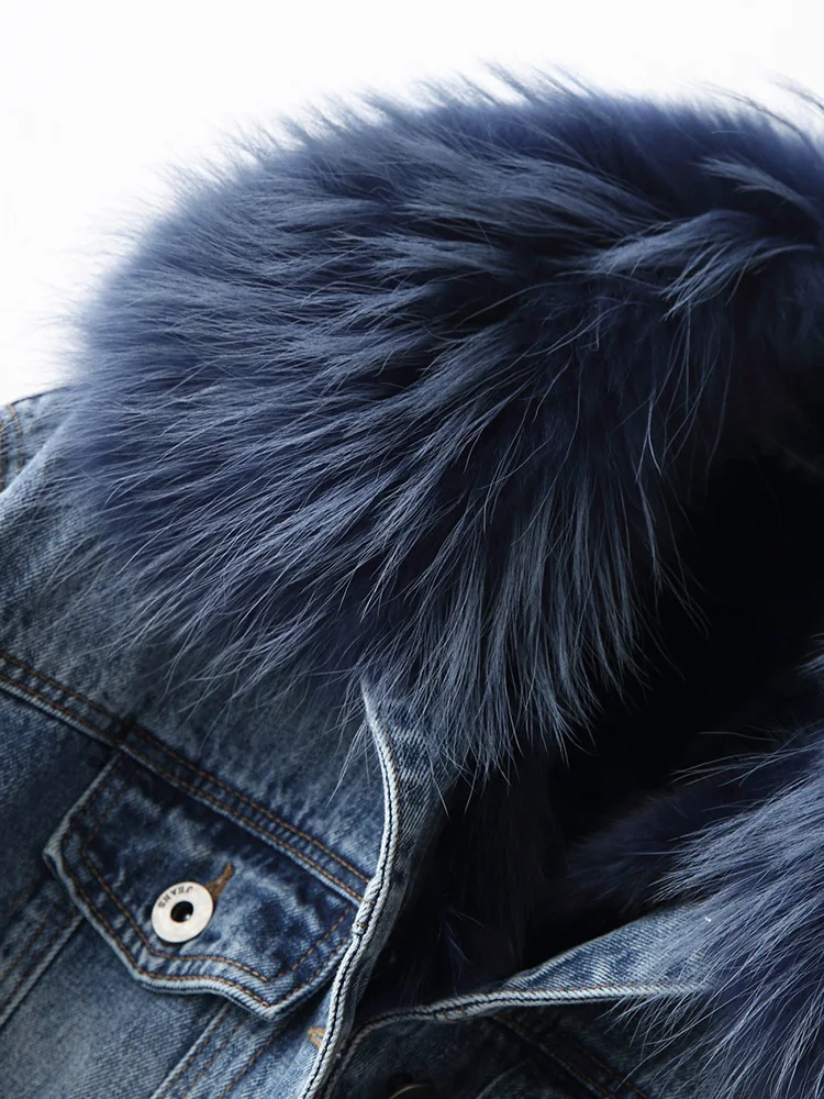 Женская парка с натуральным мехом лисы зимняя куртка из денима воротником меха