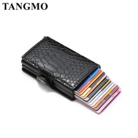 rfid metal wallet men double aluminum leather credit card holder automatic pop up anti theft women purse business id cardholder