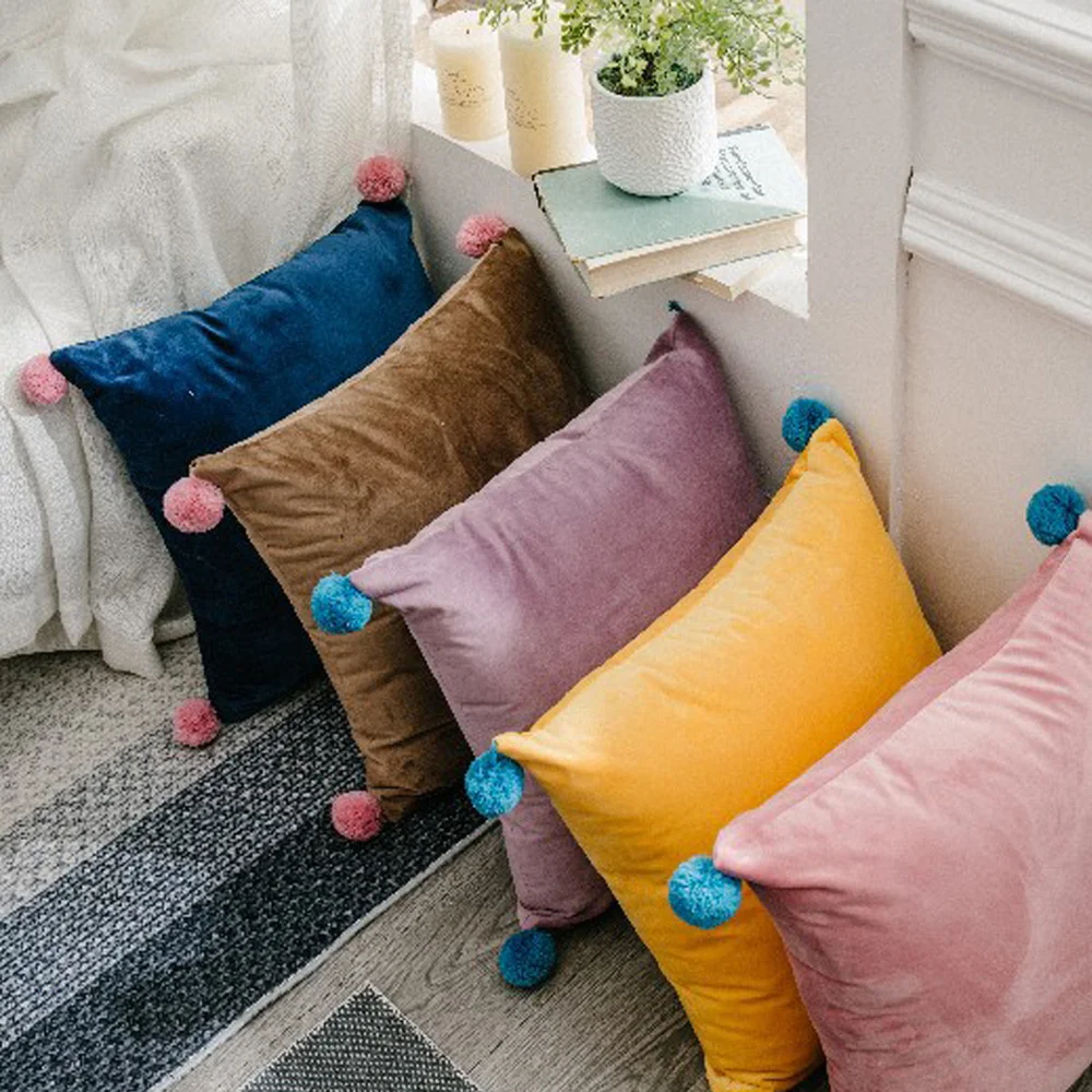 18 дюймов мягкий бархат Pom чехол для подушки роскошный плюшевый мяч Накладка