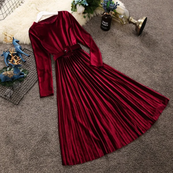 Новинка женское бархатное платье трапециевидной формы с длинным рукавом и