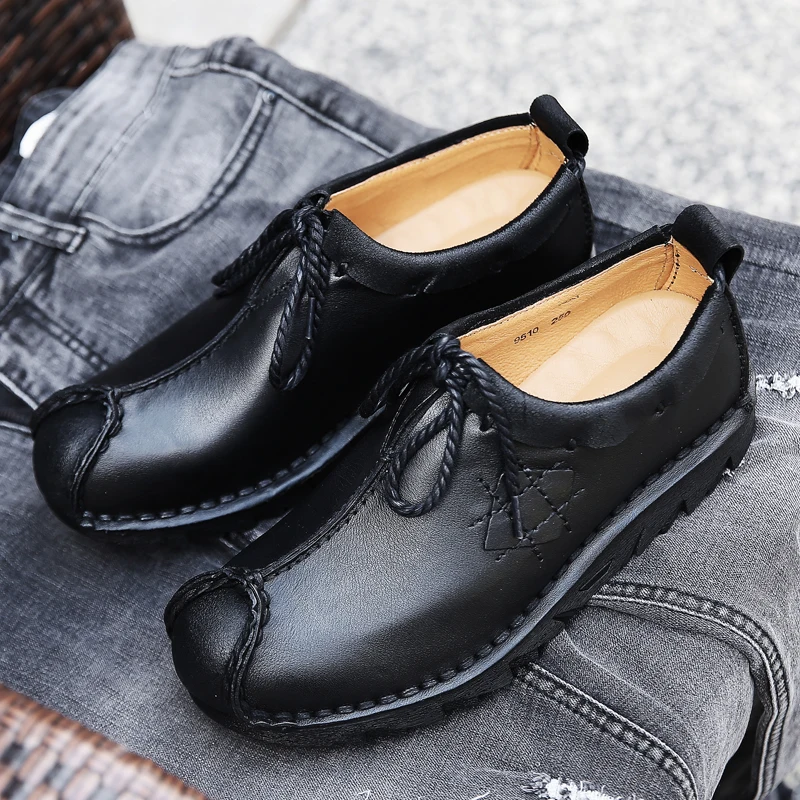 Мужские лоферы из натуральной кожи мокасины воловьей высокого качества