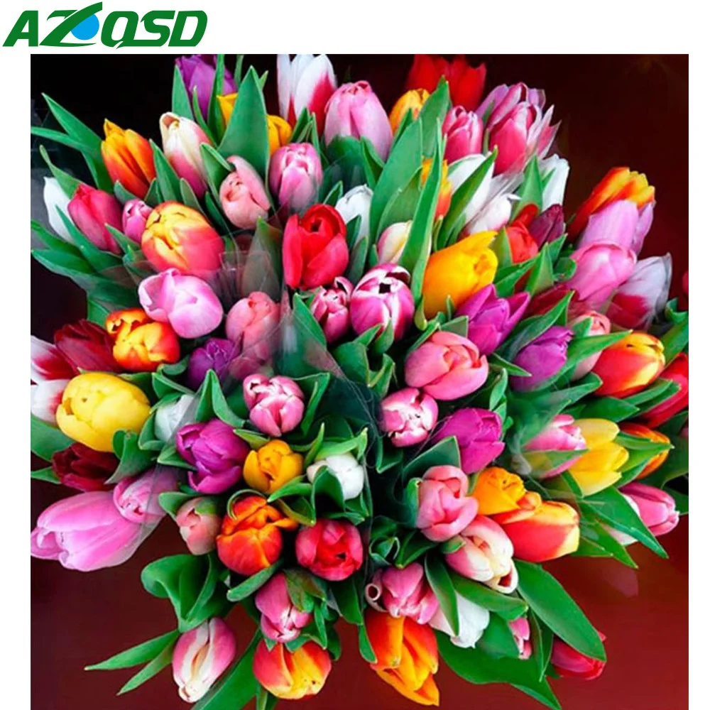 AZQSD полный квадратный/круглый дрель алмазов картина в форме тюльпана от