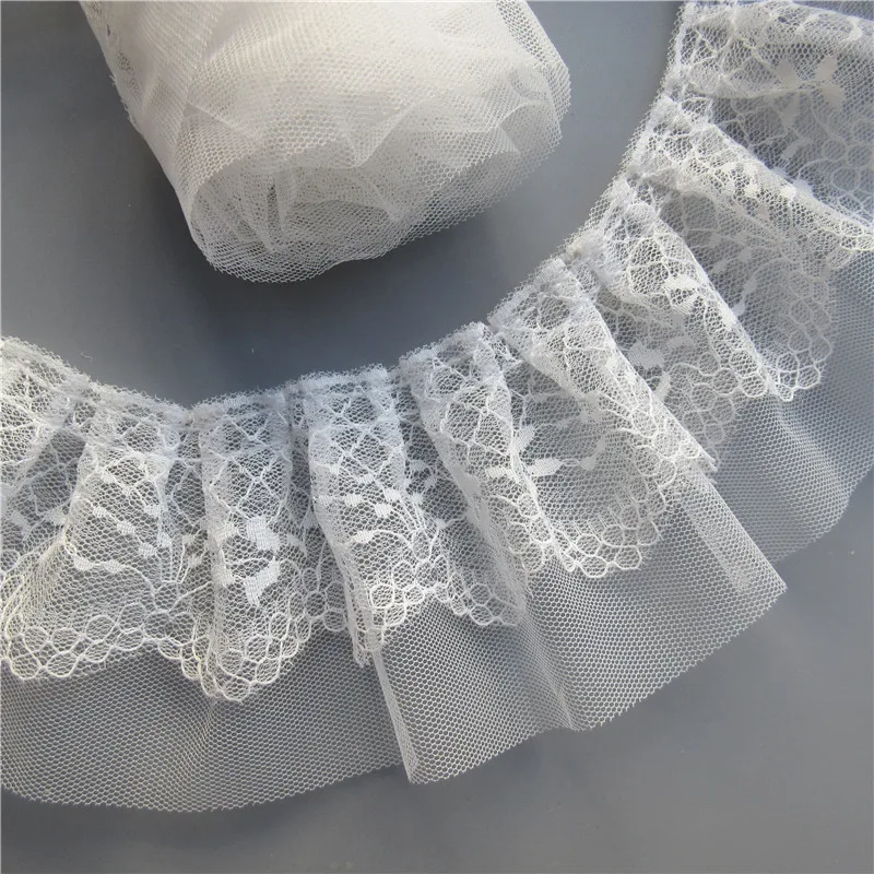 3 _ белая мягкая 2-слойная плиссированная вуаль кружева с оборками обрезанная
