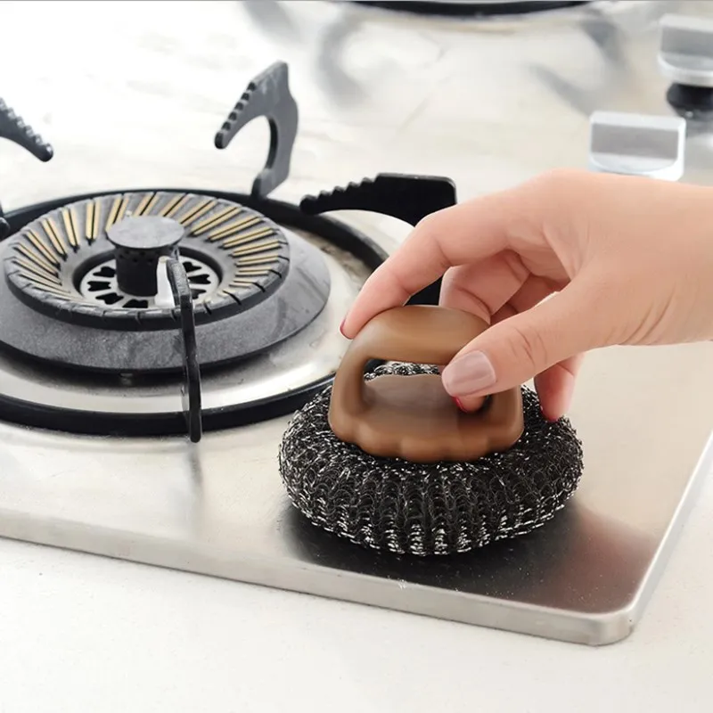 Японская кухонная щетка для чистки кастрюль из нержавеющей стали со стальными