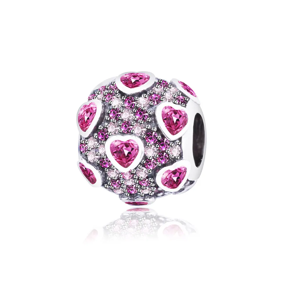 

2018 Spring New DIY Fits Original Pandora Charm Bracelet Jewelry Making berloque 925 Sterling Silver Pave Red Pink Heart Charms