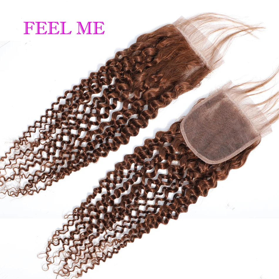 Малайзийские кудрявые человеческие волосы FEELME с закрытием #4 пряди человеческих