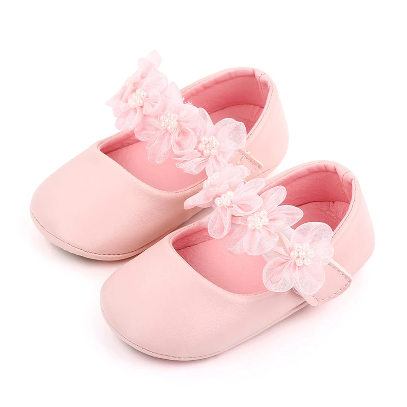 Zapatos de princesa para primeros pasos para ni&ntilde;a, cadena de flores para cuna, elegantes, suela antideslizante de goma, suaves y c&oacute;modos-1