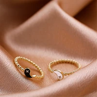 2 pcs tai chi rings y2k yin yang rings aesthetic gold plated rings set for women girls enamel couple rings 2021 new