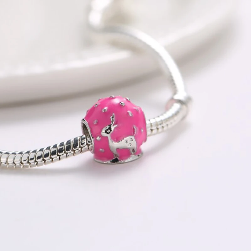 pink fawn Fit Women Pandora charms silver 925 original Bracelet valentines day harajuku bijoux Jewelry beads ENM556 | Украшения и