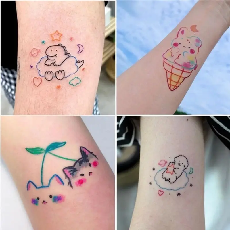 

Disposable Temporary Tattoos Cute Girls Tattoo Stickers Waterproof Long Lasting Small Pattern Cartoon Stickers Party Decor