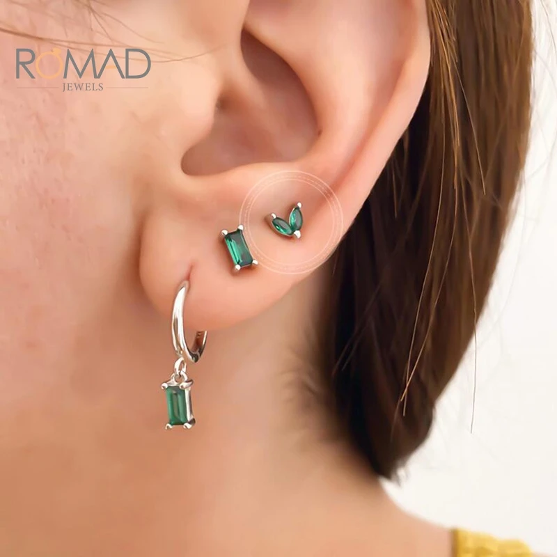 

ROMAD 925 Sterling Silver Huggie Hoop Earrings For Women Green Series Zircon Piercing Earring Earings Fine Jewelry Pendientes
