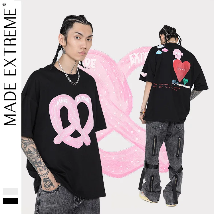 

MADEEXTREME Heart Oversized t shirt harajuku mens clothing Streetwear Men Hip Hop Harajuku Cotton Casual Summer tops tee 2261