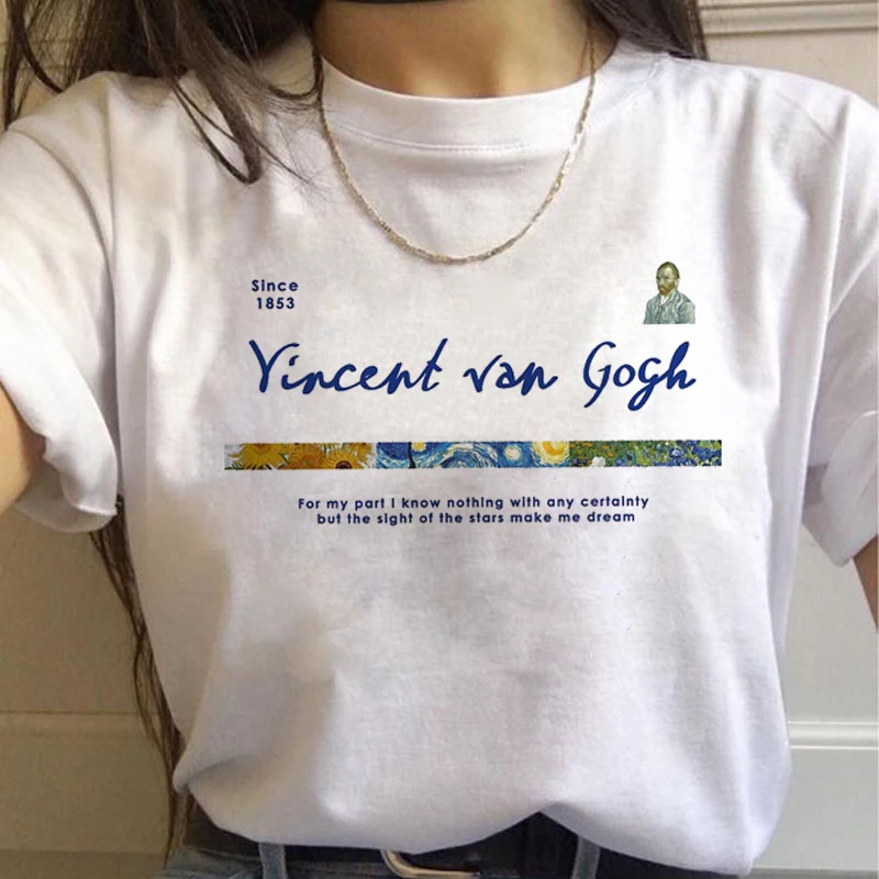 Vincent Van Gogh Harajuku эстетические футболки Женская масляная живопись Ullzang забавная футболка 90s Винтажная футболка модные футболки женские - Цвет: 7462