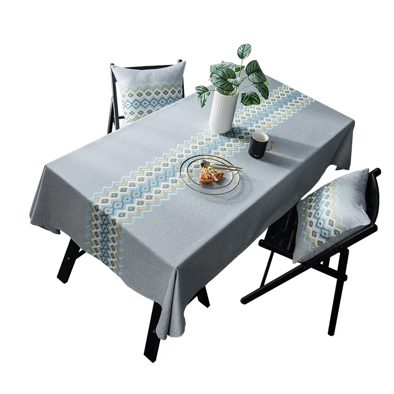 

Embroidery Flower Cotton Linen Solid Color Tablecloth Table Cover Table Dining Coffee Desk Cloth Party Birthday Decoration
