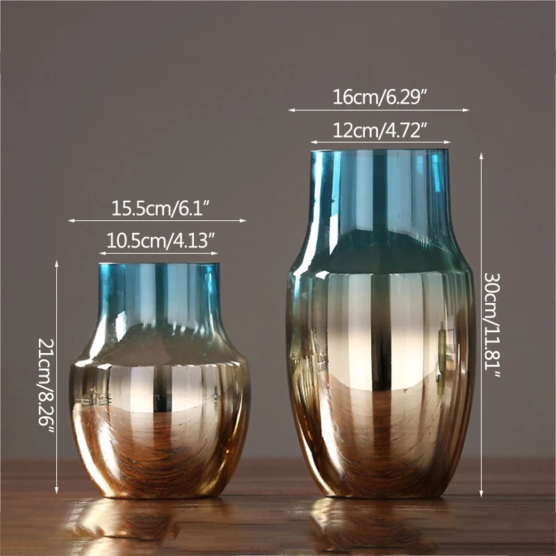 

Wholesale Promotion Colorful Glass Vase Plated Art Vases Plants Holder For Home Decoration Fairy Garden Flowerpots Ornament Gift