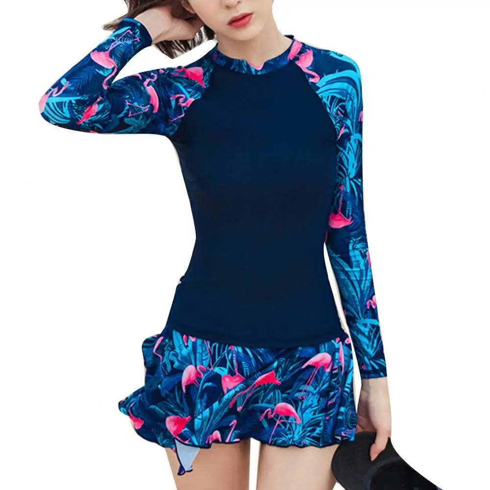 

Swimsuit Conservative Student Cloth Two-piece Floral Split Belly-covering Swimsuit for Swimming Pool