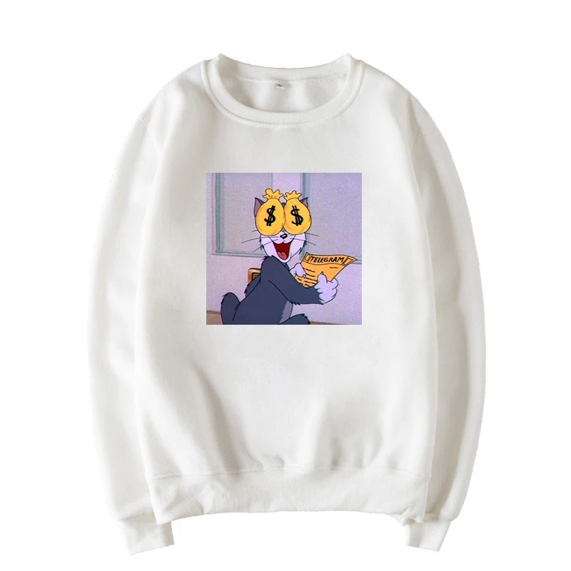 Tom Cat мышь Джерри зима Повседневный мультфильм женский свободный длинный рукав женский большой размер o-образным вырезом Harajuku Винтаж Забавный Ins Толстовка - Цвет: 10