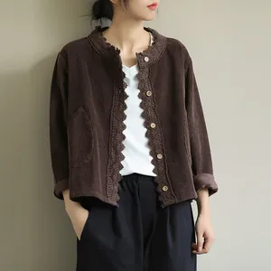 Женская Осенняя повседневная куртка, новинка 2020, винтажная Вельветовая однотонная Свободная Женская верхняя одежда в искусственном стиле, пальто P1481