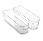 Прозрачные многоразовые штабелируемые пластиковые корзины для хранения без бисфенола А, маленькая искусственная кожа, 2 упаковки 14,5x4,25x4 дюйма
