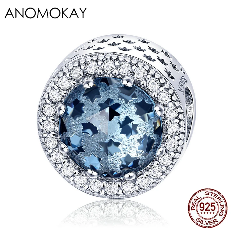 

Anomokay 100% 925 Sterling Silver Sparkling Star Pave Blue CZ Beads fit Women Charm Bracelets & Necklaces for DIY Jewelry Making