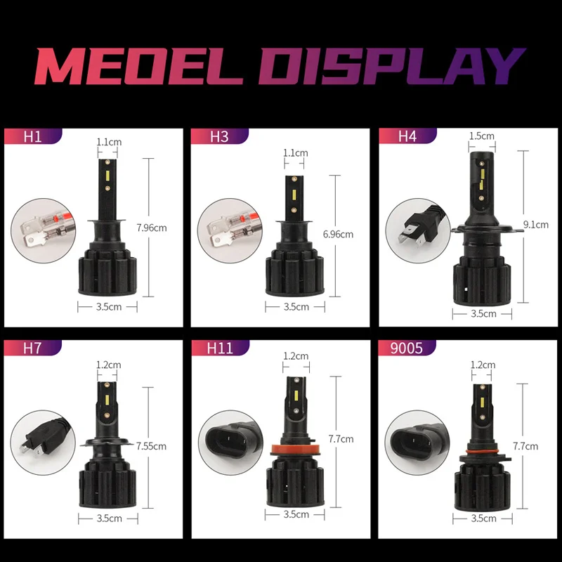 

Car Headlight H4 LED H7 H11 H8 HB4 H1 H3 9005 HB3 Auto Headlamp Bulbs 72W 8000LM Car Accessories 6500K led fog light