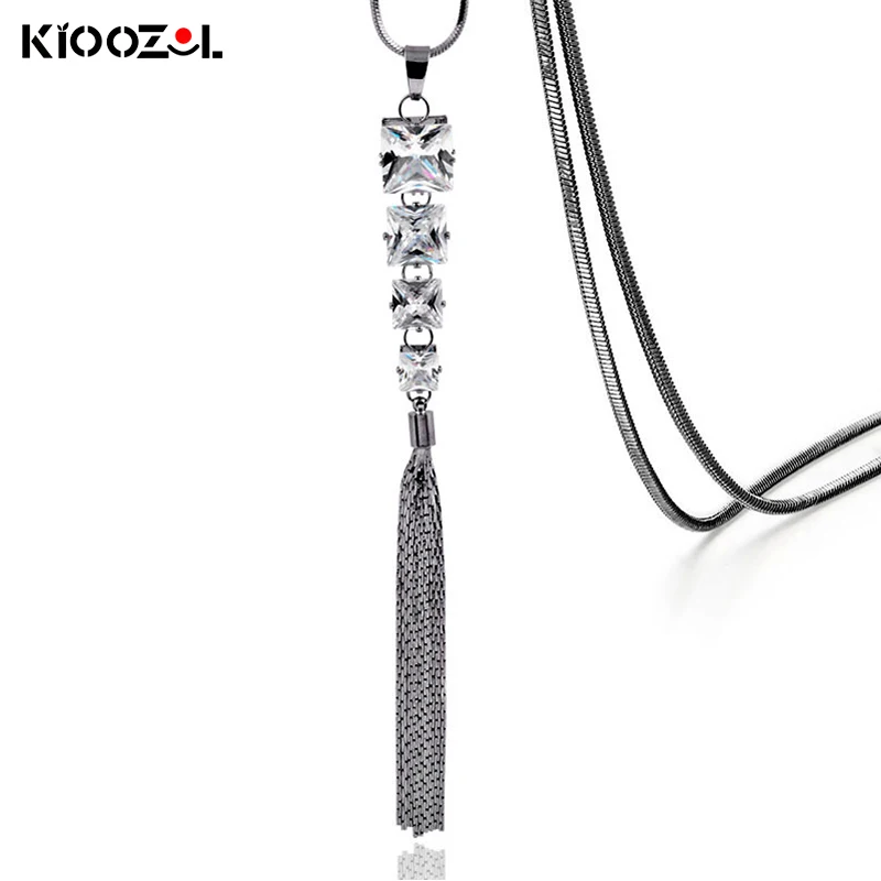 KIOOZOL квадратные стразы Длинные подвески с кисточками серебряного цвета длинное