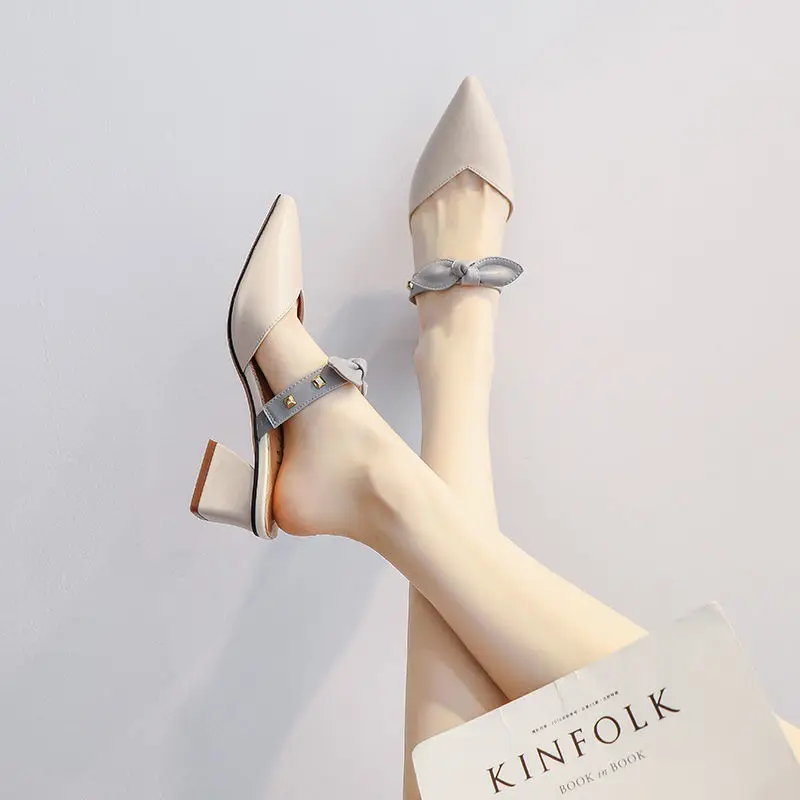 

Baotou Half Slippers Women Spring All-Match Thick-Heeled Mid-Heeled Sandals With Small Heels And Skirts