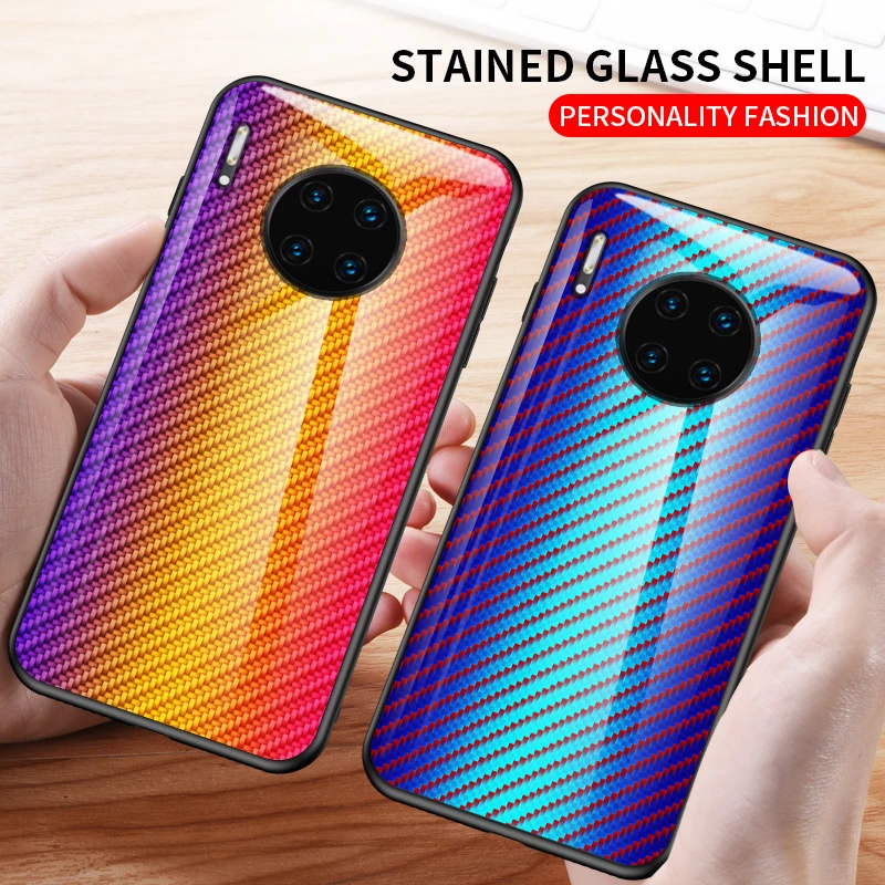 

Carbon fiber Tempered Glass Cover For Huawei Mate 30 Soft Silicone Edge Cover Case For Huawei Mate 30 Lite 30 Pro 30Pro Coque