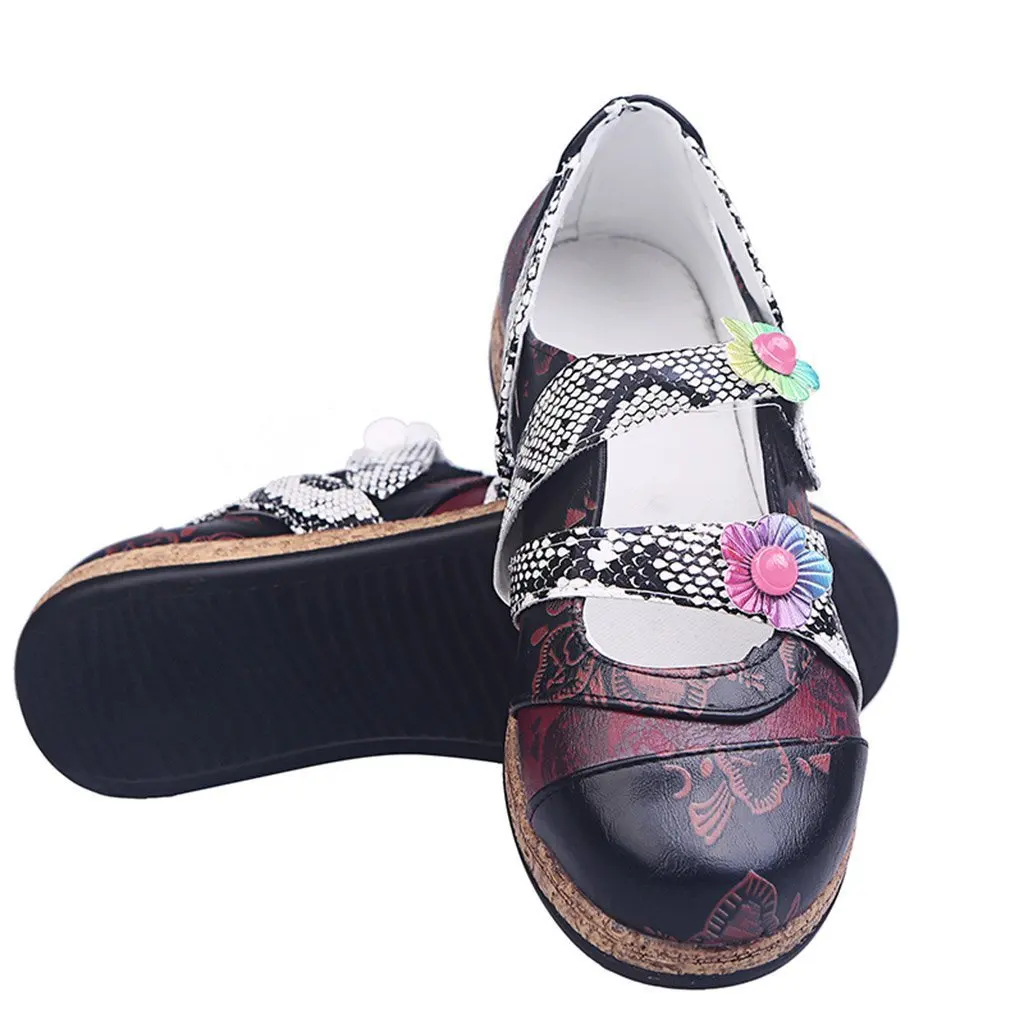 

2020 Vintage British Flower Leather Combo Little Girl Striped Slope with Flat Bottom Ladies Single Sandals 31-44 yards