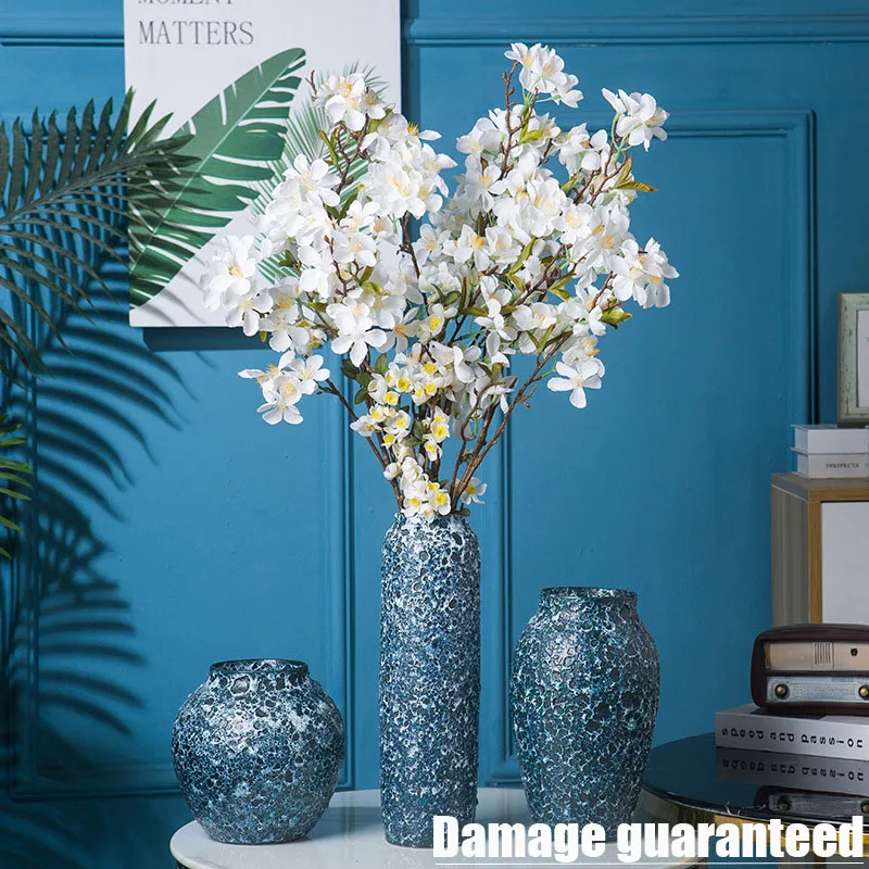 

Vintage Old Blue Ceramic Vase Home Furnishing European Flower Pot Classical Floral Decoration