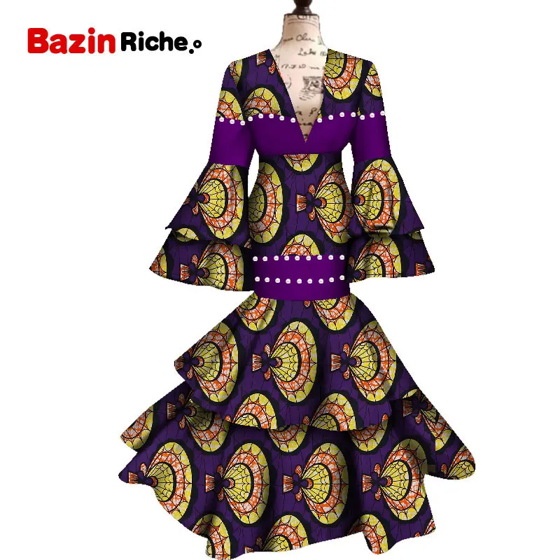 Африканские платья для женщин из вощеной анкарской ткани с длинными