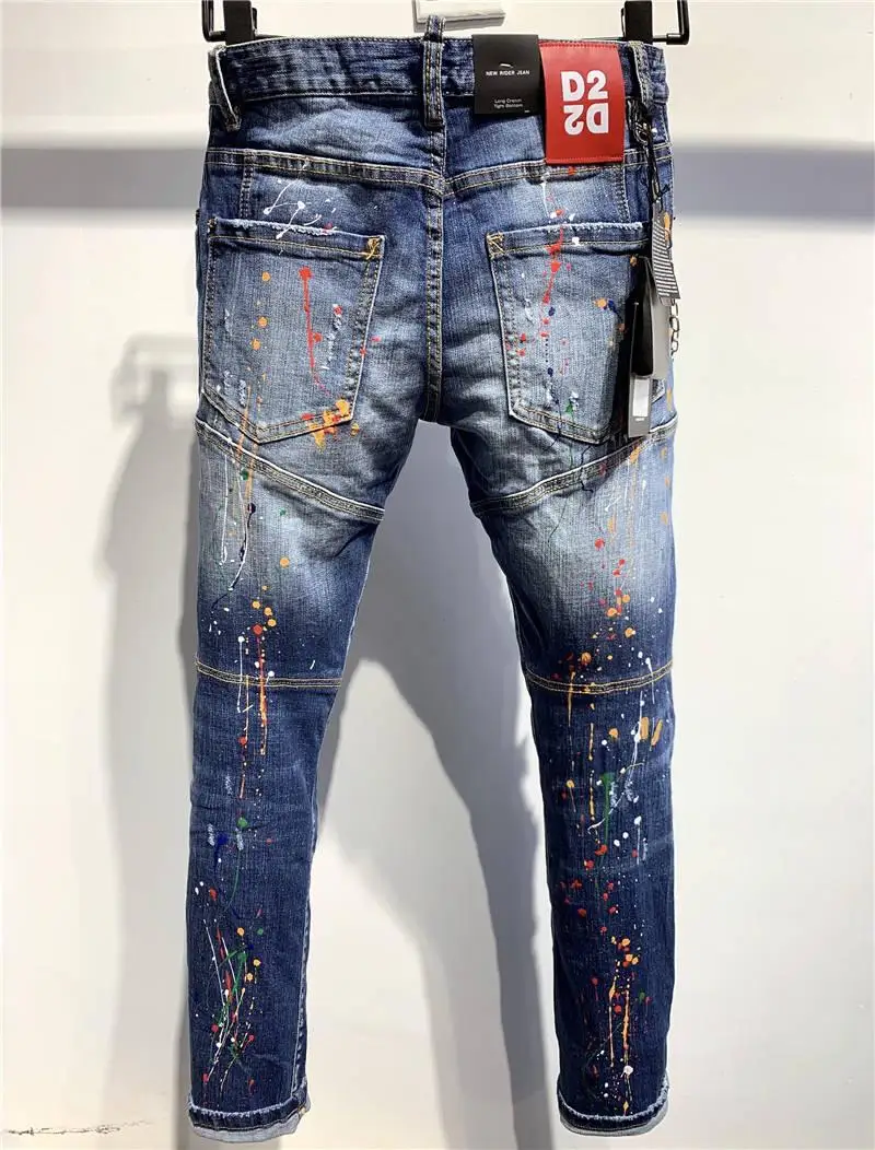Dsquared2 Famous Classic Fashion Designer Jeans women/Men Straight Dark Blue Color Printed Mens Jeans Ripped Jeans,100% A352
