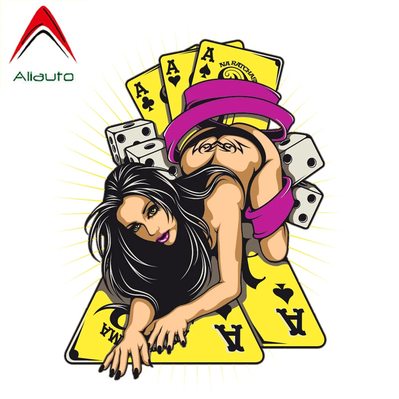 

Aliauto креативная красивая наклейка с автомобилем покер и сексуальная женщина игра водонепроницаемая Светоотражающая наклейка ПВХ аксессуа...