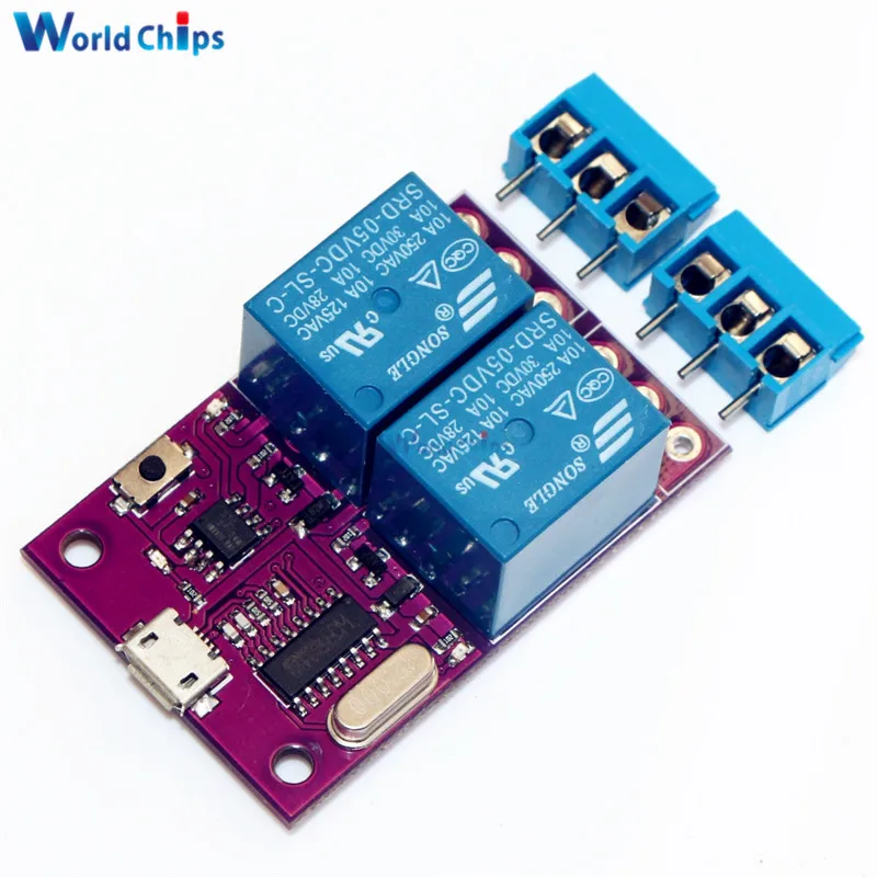 2-канальный 5 в модуль реле задержки CH340 CH340G Micro USB для TTL Интеллектуальный