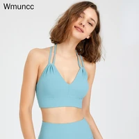 wmuncc 2022 summer fitness bra sexy v neck womens sports underwear strap running yoga quick dry activewear with chest pad