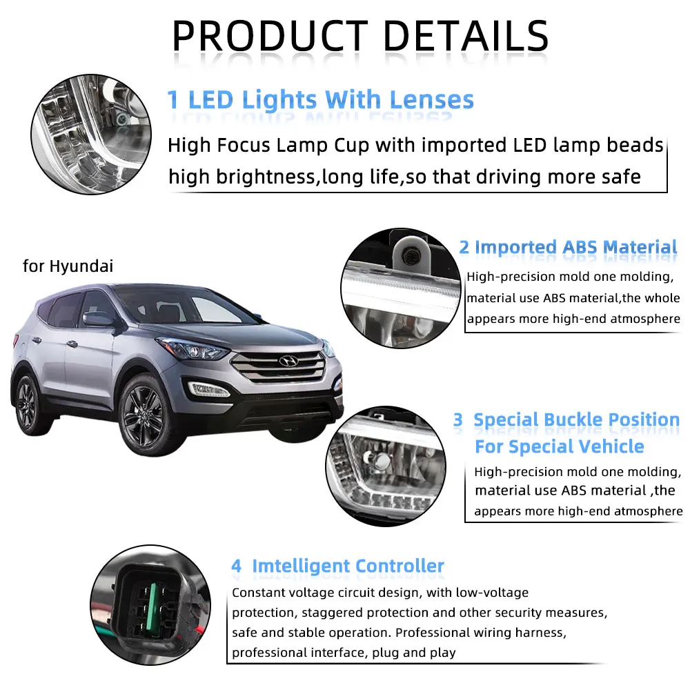 Светодиодный ные фары DRL для Hyundai Santa Fe IX45 2013 2014 2015 противотуманные s вождения