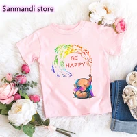rainbow be happy elephant graphic print t shirt children clothing for girl funny pink tshirt summer tops short sleeve t shirt
