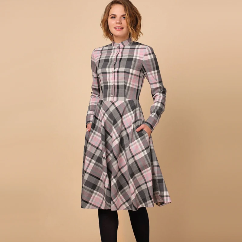 Женское винтажное клетчатое платье элегантное вечернее офисное трапеция с