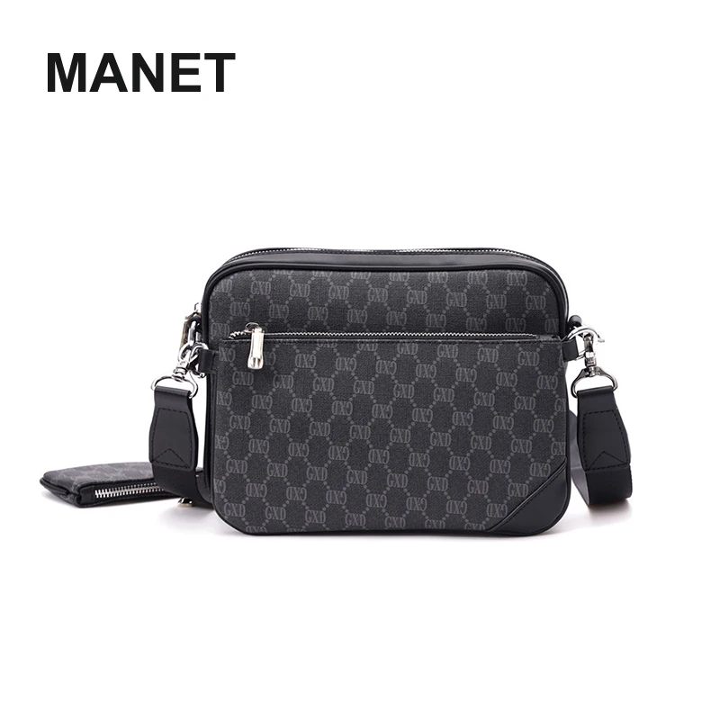 

MANET Luxury Brand Leather Mens Crossbody Bag Plaid Pattern Travel Messenger Bags For Man High Quality Satchel Sling School Bag